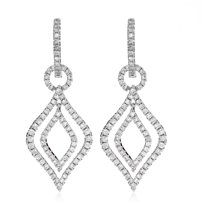 Layered Flame Diamond Dangle Hoop Earrings 14k Solid Gold 1.25ctw