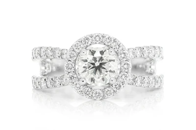 0.50ct Round Solitaire - Split Shank Halo Diamond Engagement Ring - All Natural