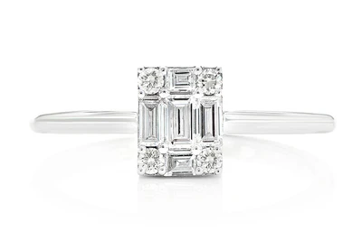 Baguette & Round Rectangle Diamond Cluster Ring 14k Solid Gold 0.30ctw
