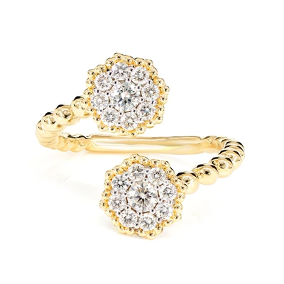 Hexagon Cluster Bypass Diamond Ring 14k Solid Gold 0.66ctw