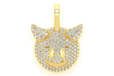Devil Emoji Diamond Pendant 14k Solid Gold 0.50ctw