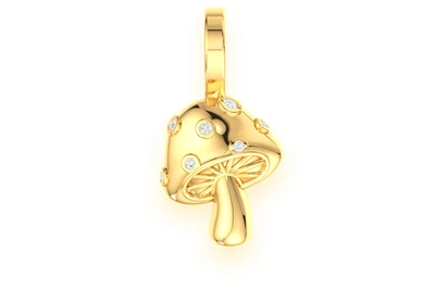 Mushroom Diamond Pendant 14k Solid Gold 0.02ctw