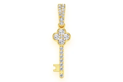 Key Diamond Pendant 14k Solid Gold 0.25ctw