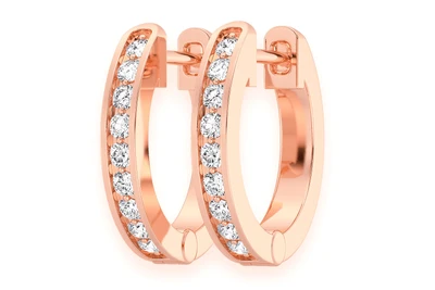 One Row Huggie Hoop Earrings 14k   0.10ctw