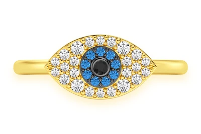 Evil Eye Diamond Ring 14k Solid Gold 0.20ctw 