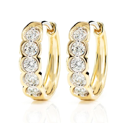Diamond Round Catepillar Hoop Earrings 14k Solid Gold 0.45ctw 