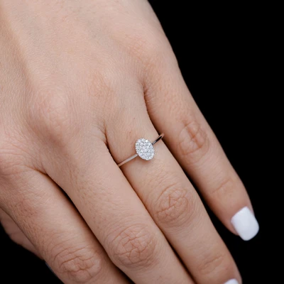 0.35ctw Oval Cluster - Diamond Engagement Ring - All Natural 