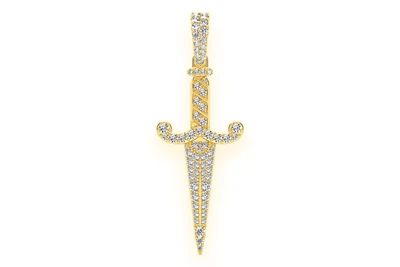 Dagger Diamond Pendant 14k Solid Gold 1.50ctw