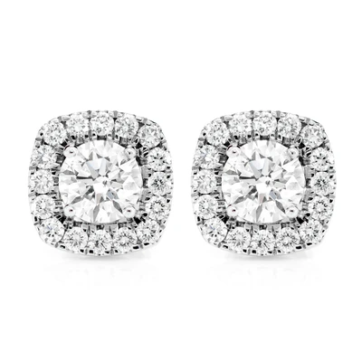 1.75ctw Round Cushion Halo Diamond Earrings 14k Solid Gold