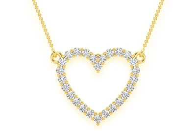 Open Heart Diamond Necklace Connected 14k Solid Gold 0.35ctw