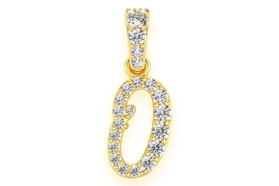 Painter Letter O Diamond Pendant 14k Solid Gold 0.20ctw