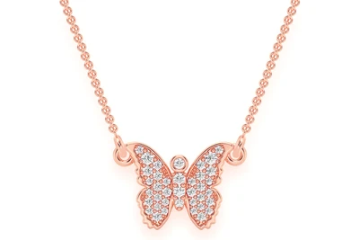 Butterfly Diamond Necklace Connected 14k Solid Gold 0.20ctw