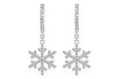 Dangling Snowflake Huggie Hoop Earrings 14k   0.50ctw