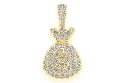 Money Bag Diamond Pendant 14k Solid Gold 3.33ctw