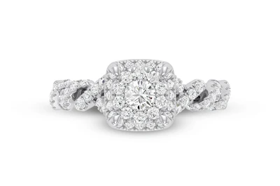 1.25ctw - Round Double Halo Twisted Shank - Diamond Engagement Ring - All Natural