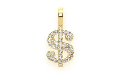 Dollar Sign Diamond Pendant 14k Solid Gold 0.20ctw