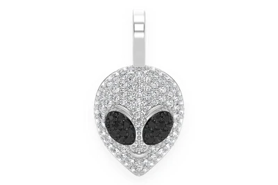 Alien Head Black & White Diamond Pendant 14k Solid Gold 0.50ctw