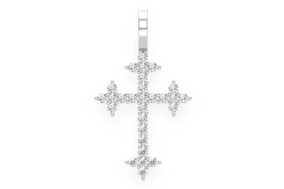 Three Point Cross Diamond Pendant 14k Solid Gold 0.45ctw