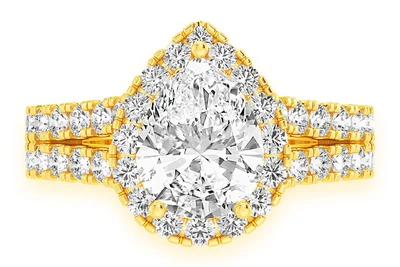 Pear Solitaire Two Row Split Scallop Ring 14k   