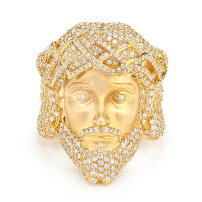 Jesus Face Diamond Signet Ring Solid Gold 3.00ctw