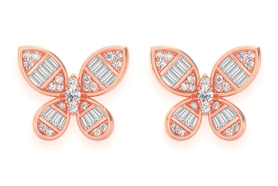 Butterfly Baguette Stud Earrings 14k   0.65ctw