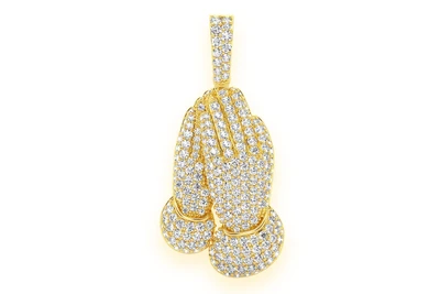 Prayer Hands Diamond Pendant 14k Solid Gold 1.50ctw