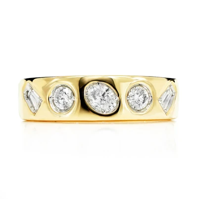 Multi Shape Gypsy Set Diamond Band Ring 14k Solid Gold 0.55ctw