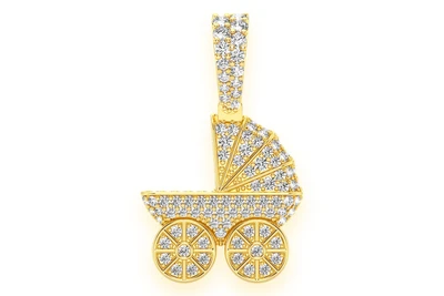 Baby Stroller Diamond Pendant 14k Yellow Gold 0.68ctw