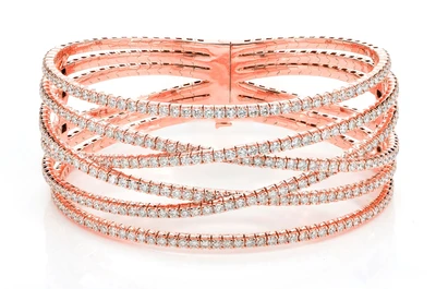 Six Row Split Diamond Flex Bangle Bracelet 14k Solid Gold 7.05ctw 