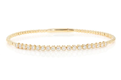 Beaded Milgrain Diamond Flex Bangle Bracelet 0.75ctw 14k Solid Gold
