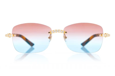 Cartier Glasses Iced Out Diamonds Rimless - Pink Blue Fade Lens - 3.00ctw
