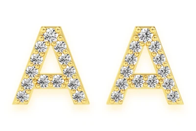 Alphabet Stud Diamond Earrings 14k Solid Gold 0.10ctw