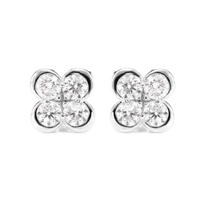 Diamond Bezel Clover Stud Earrings 14k Solid Gold 2.40ctw 