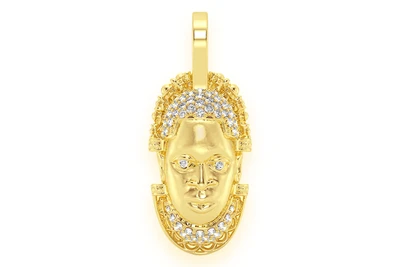Edo Mask Diamond Pendant 14k Solid Gold 0.25ctw