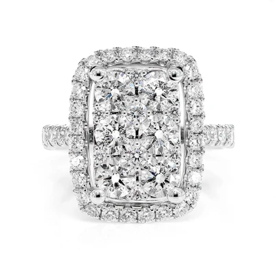 Rectangle Cluster Diamond Cocktail Ring 14k Solid Gold 3.05ctw