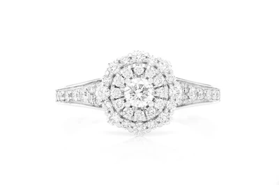 .75ctw Round Fancy Double Halo - Diamond Engagement Ring - All Natural