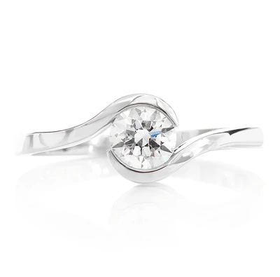 0.25ct Solitaire Round Diamond Bypass Engagement Ring 14k Solid Gold - All Natural 