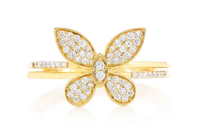 Butterfly Wings Diamond Fashion Ring 14k Solid Gold 0.30ctw