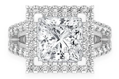 3.00ct Princess Solitaire - Two Row Split - Diamond Engagement Ring - All Natural Vs Diamonds