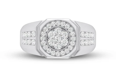 1.00ctw - Men's Double Halo - Round Diamond Men's Band - All Natural