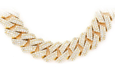 21MM Baguette Miami Cuban Diamond Necklace 14k Solid Gold 59.50ctw
