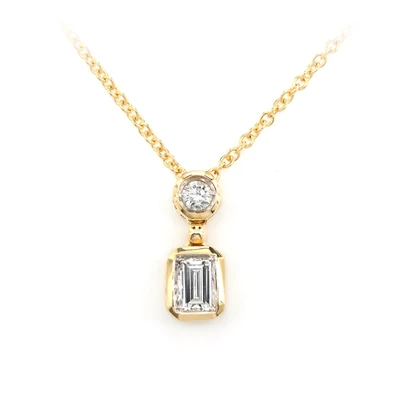 Diamond Emerald Cut Dangling Bezel Set Pendant Attached Necklace 14k Solid Gold 0.25ctw