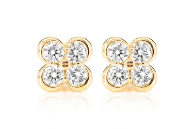Diamond Clover Stud Earrings 14k Solid Gold 0.95ctw
