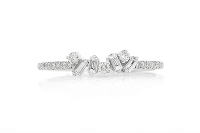 Scattered Round & Baguette Diamond Ring 14k Solid Gold 0.25ctw