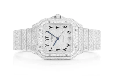 Cartier Santos De Cartier Steel 40MM (4072) - 20.50ctw Fully Iced Out Custom Hebrew Pave Dial