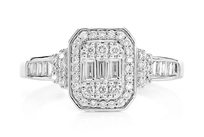 0.25ctw Round & Baguette Halo Two Tier Ring 14k Solid Gold 