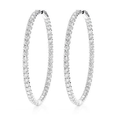 8pt Two Inch Inside Outside Diamond Hoop Earrings 14k Solid Gold 8.00ctw