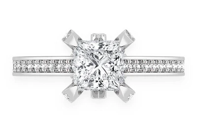 Chant - 1.00ct Princess Solitaire - Deluxe One Row Scallop - Diamond Engagement Ring - All Natural Vs Diamonds