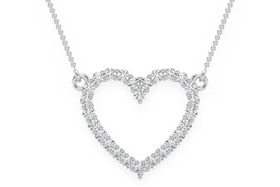 Open Heart Diamond Necklace Connected 14k Solid Gold 0.35ctw