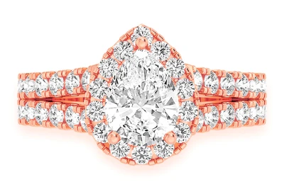 Pear Solitaire Two Row Split Scallop Ring 14k   